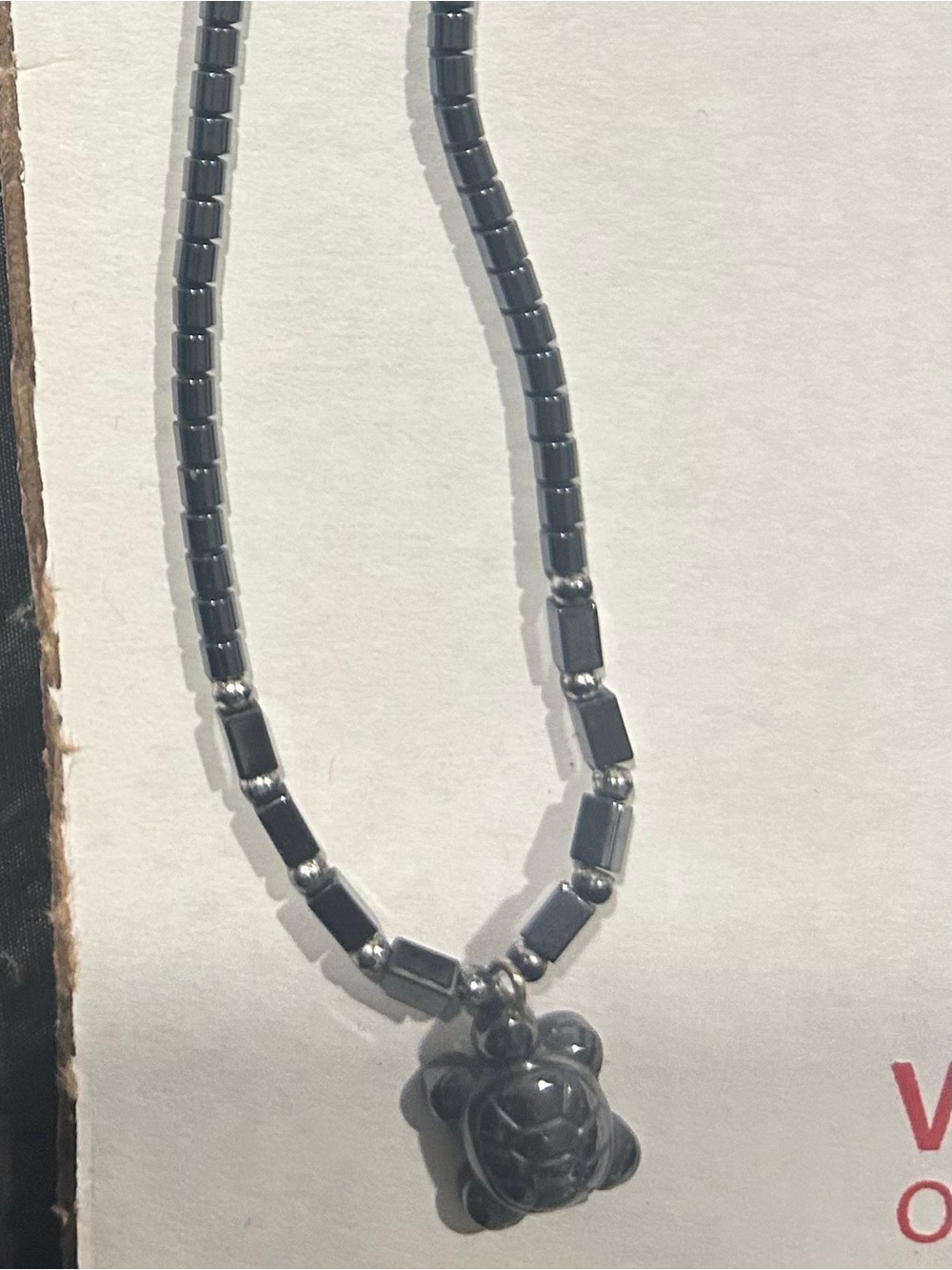 Turtle necklace  Hematite Bead Necklace - Gray
